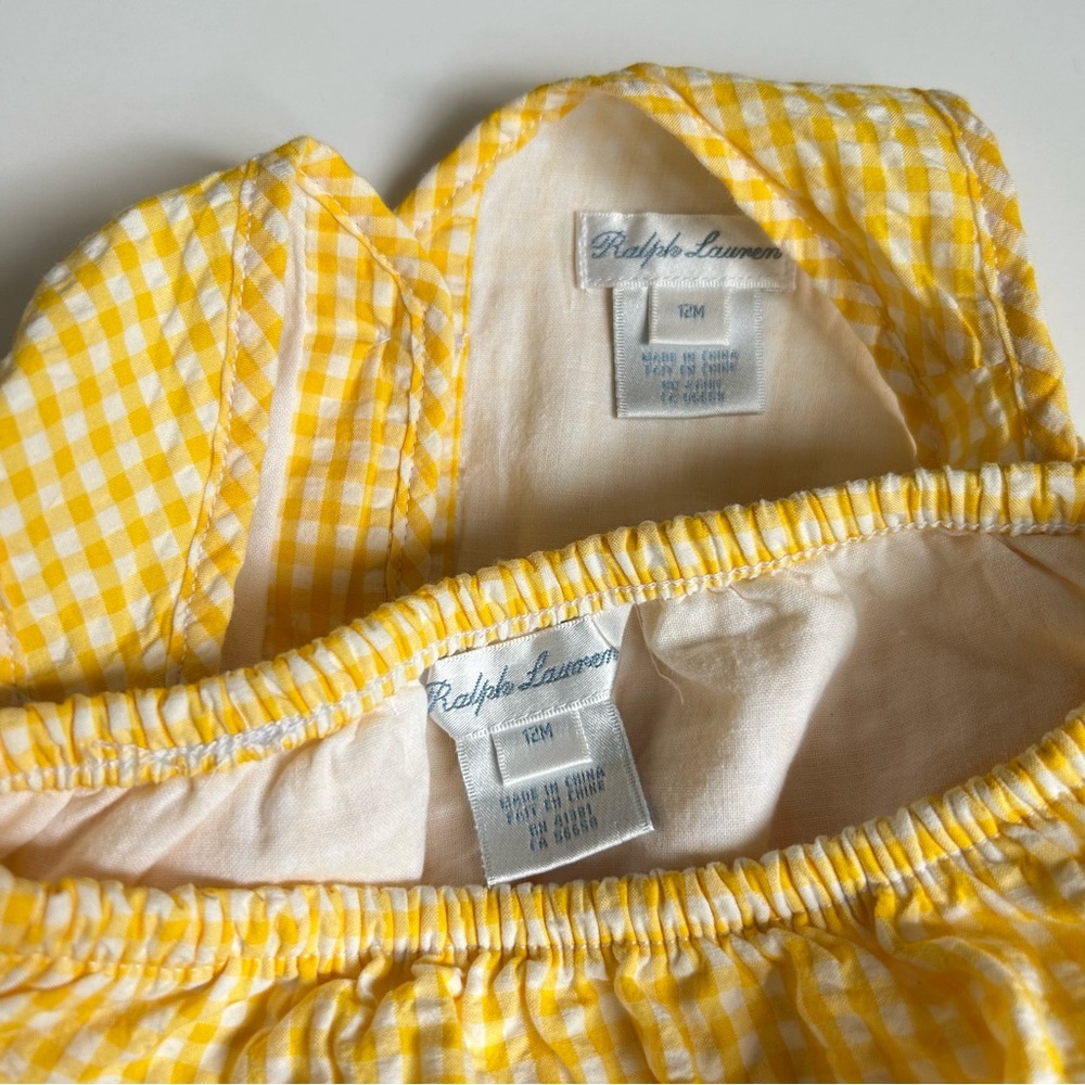 Ralph Lauren Yellow and White Gingham Seersucker Dress and Bloomer, Size 12M - Picture 11 of 12